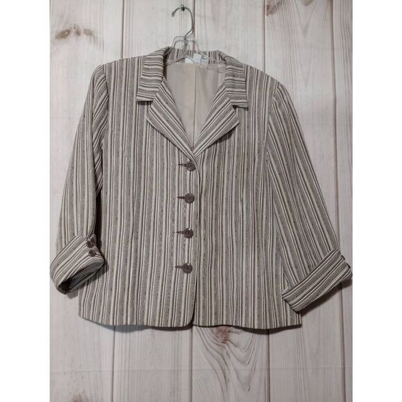 ladies Medium Striped Career Blazer Jacket, Lightweight Three‎ Quarter Sleeve - Picture 1 of 8